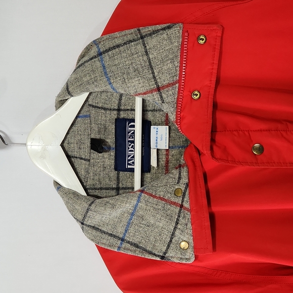 Vintage LAND'S END Made in USA Cherry Red Goretex Jacket Plaid Wool Lining sz L - Picture 2 of 10